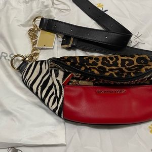 NWT Michael Kors Studded Leather And Animal-print Calf Hair Belt Bag